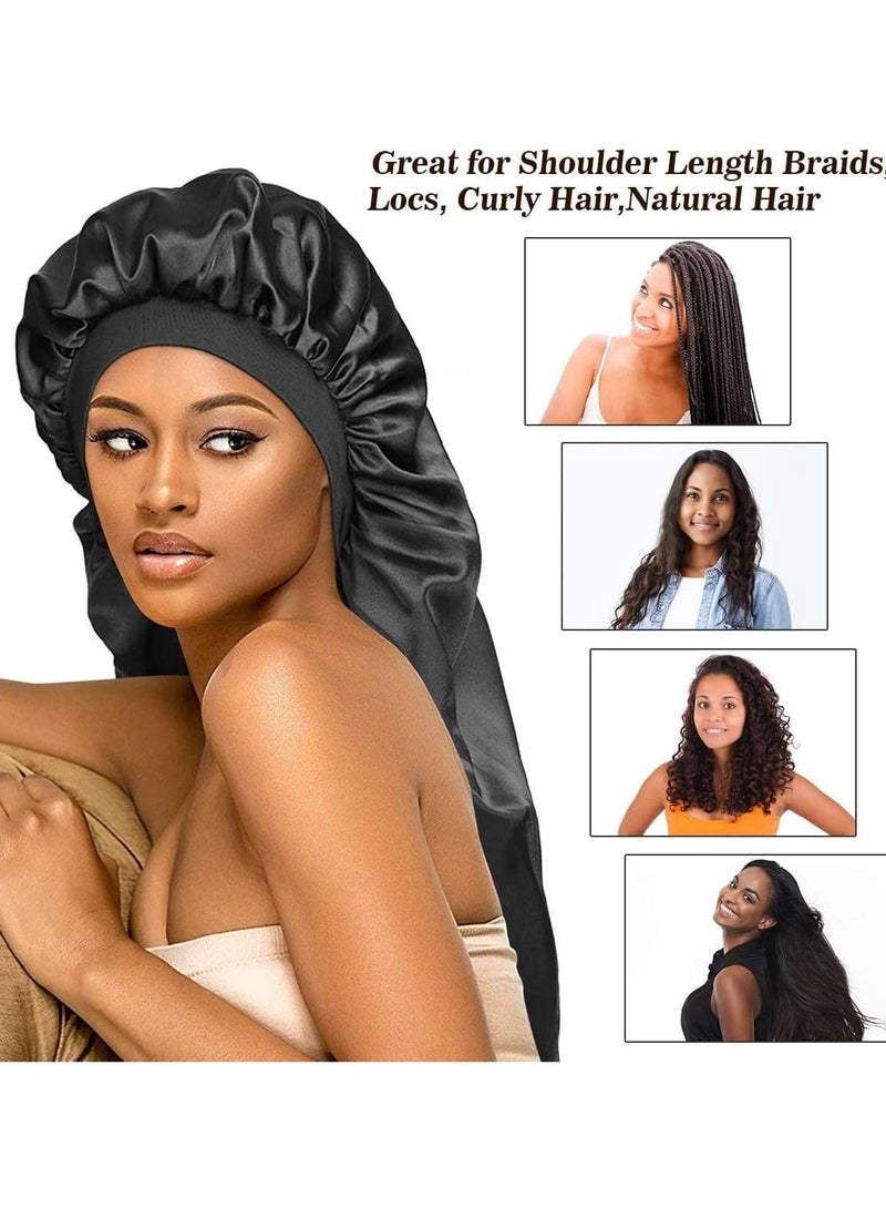 Satin Bonnet Sleep Cap, Silk for Natural Hair Long Extra Large Bonnets Women Night Wide Elastic Band Very Soft Comfortable - Image 4